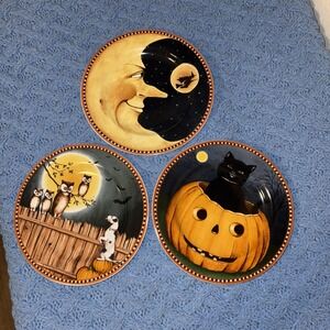Set of 3 Sakura Pumpkin Hollow Dessert Plates David Carter Brown 2002 Halloween